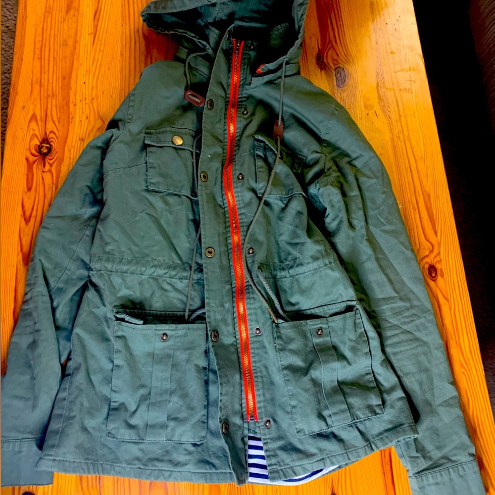 Army Green Zip Up Hooded Jacket